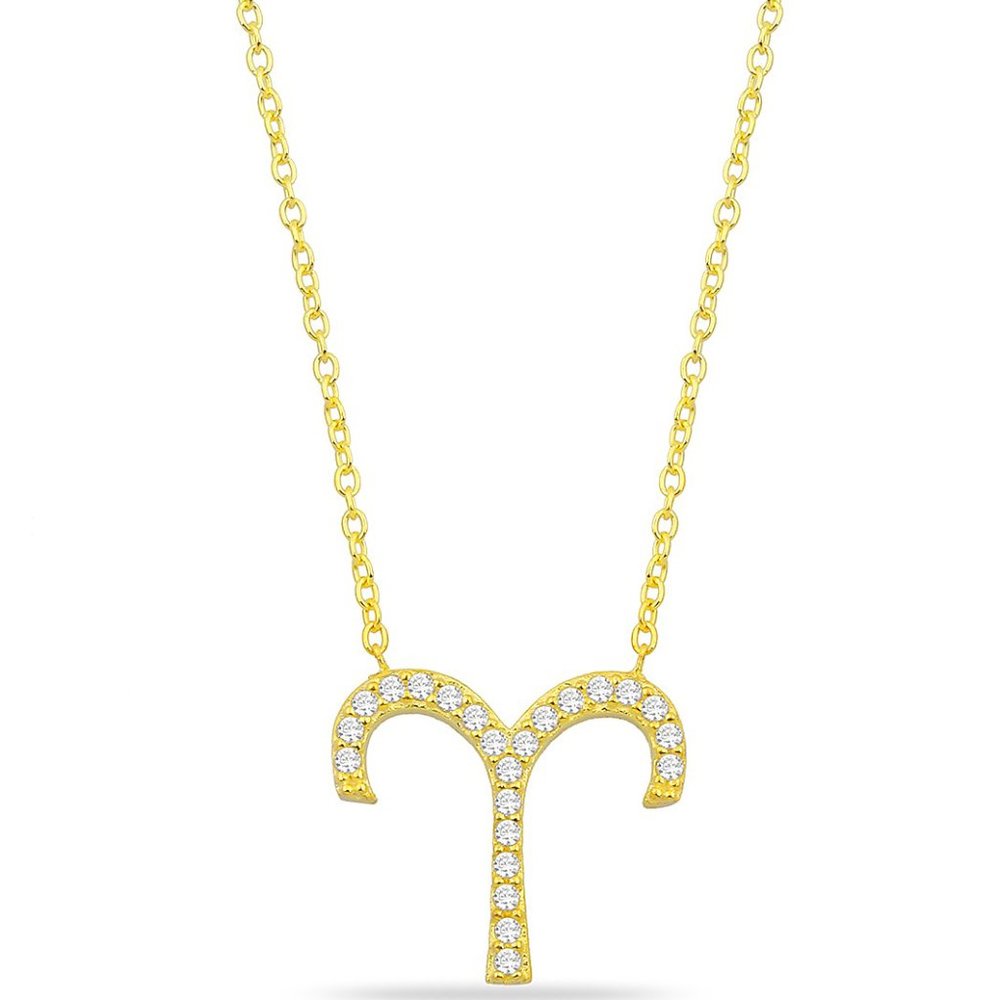 14k Gold Vermeil Aries Zodiac CZ Necklace